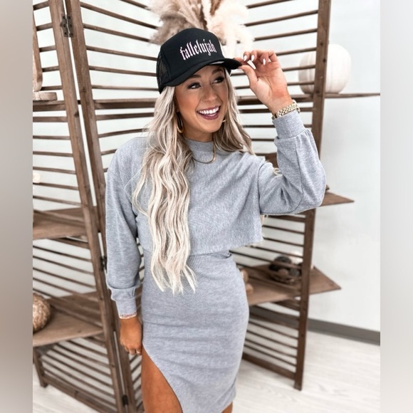 NWOT- HYFVE- Knit Top and Body-con Dress set in Grey. - Picture 1 of 8